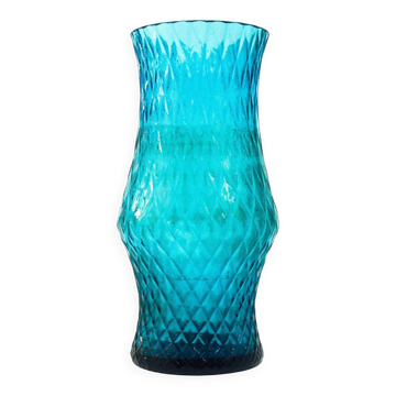 Vase postmoderne, en verre turquoise, conçu par Z. Horbowy, Pologne, années 1970.