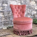 Pink velvet padded toad armchair 1970