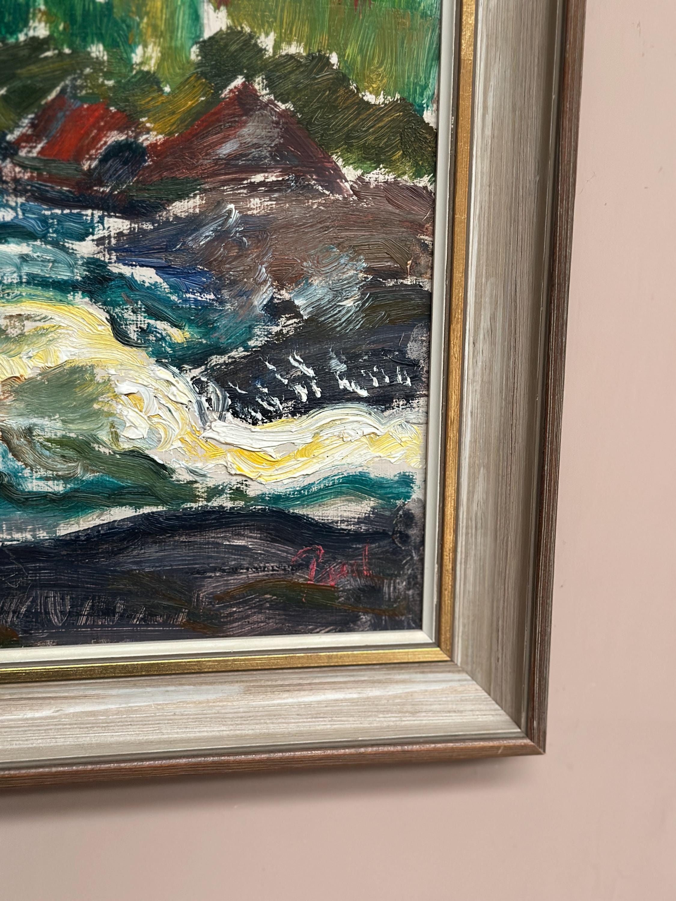 Original Swedish Oil On Panel – “Forsande Vatten” By Paul Sahlin