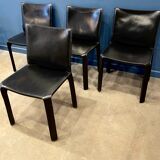 4 black leather chairs 412 cab by Mario Bellini signed Cassina