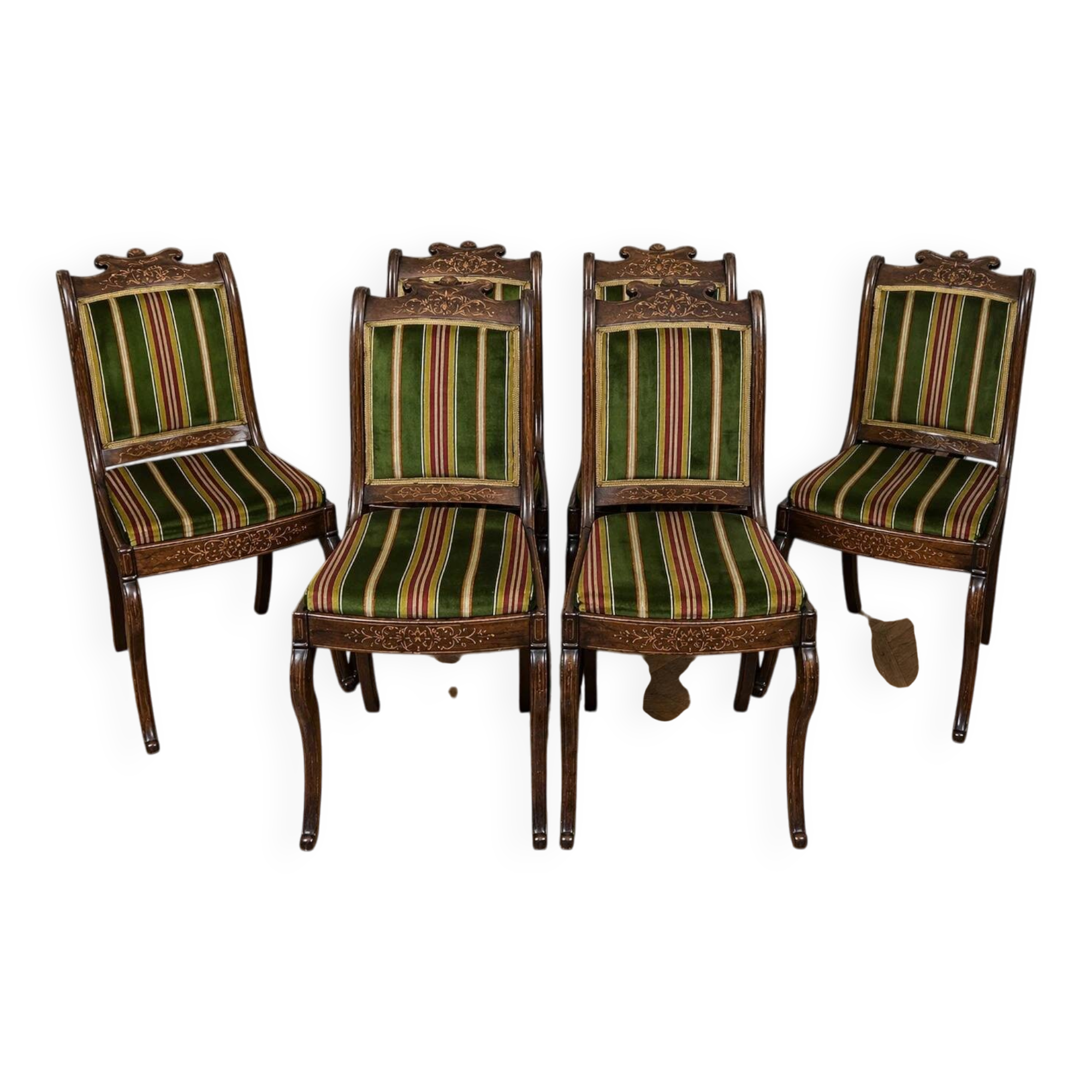 Suite de six chaises d’époque Charles X, en palissandre finement marqueté