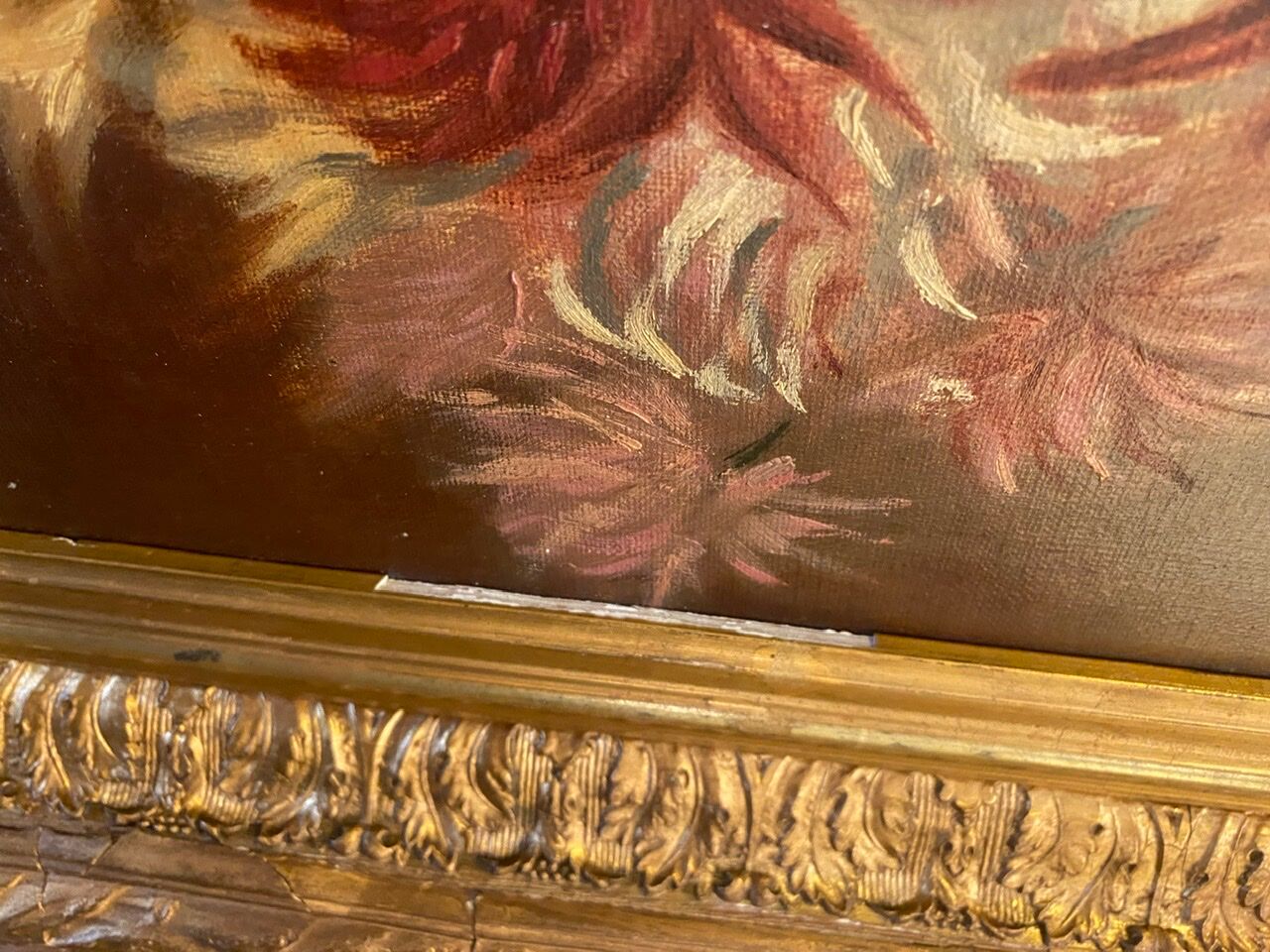 Old painting, still life with Dahlias, signed E Boudet late nineteenth century.