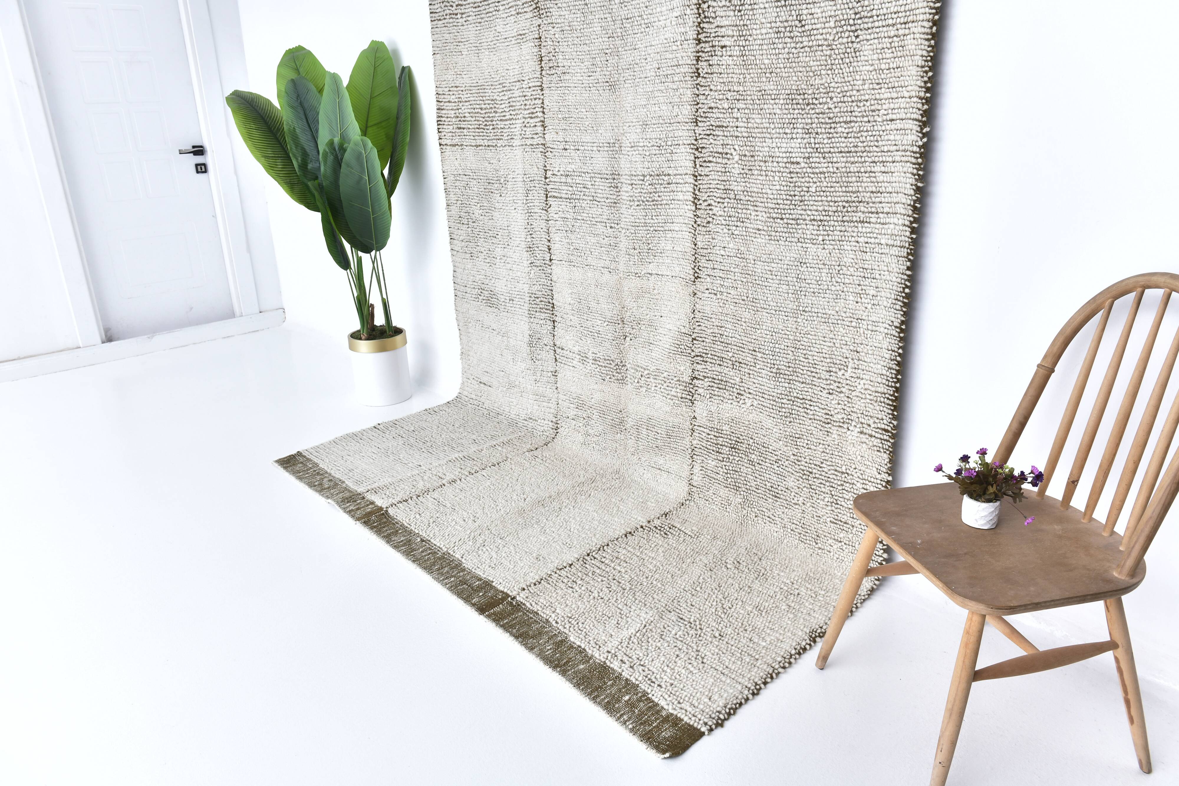 7x10 Dark Green White Handmade Wool Turkish Rug, 200x300Cm SK 242094