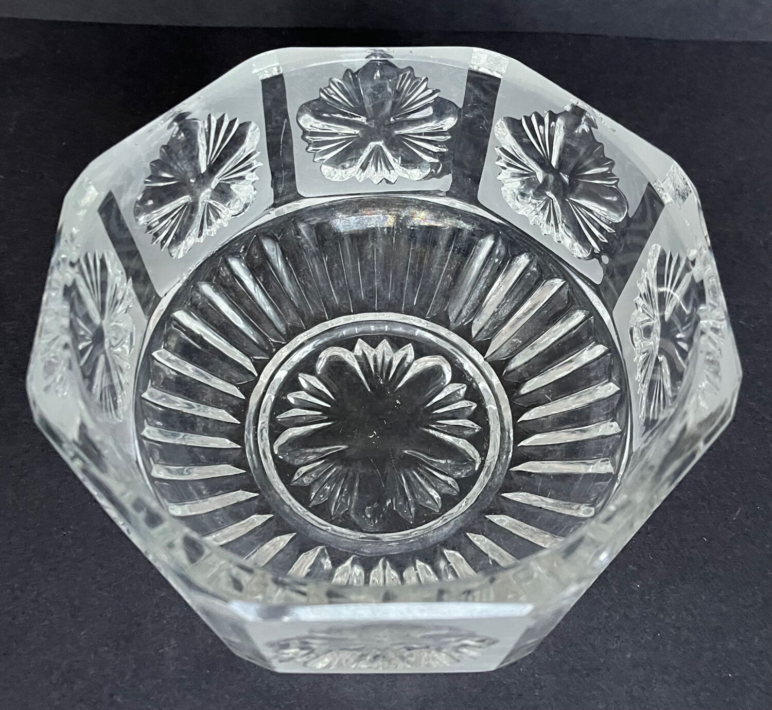 Octagonal cut crystal bowl