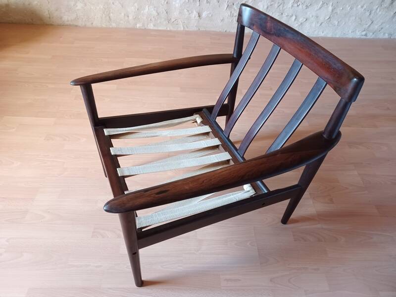 Pair of Danish Grete Jalk armchairs model Poul Jeppesen 56 in rosewood Denmark.