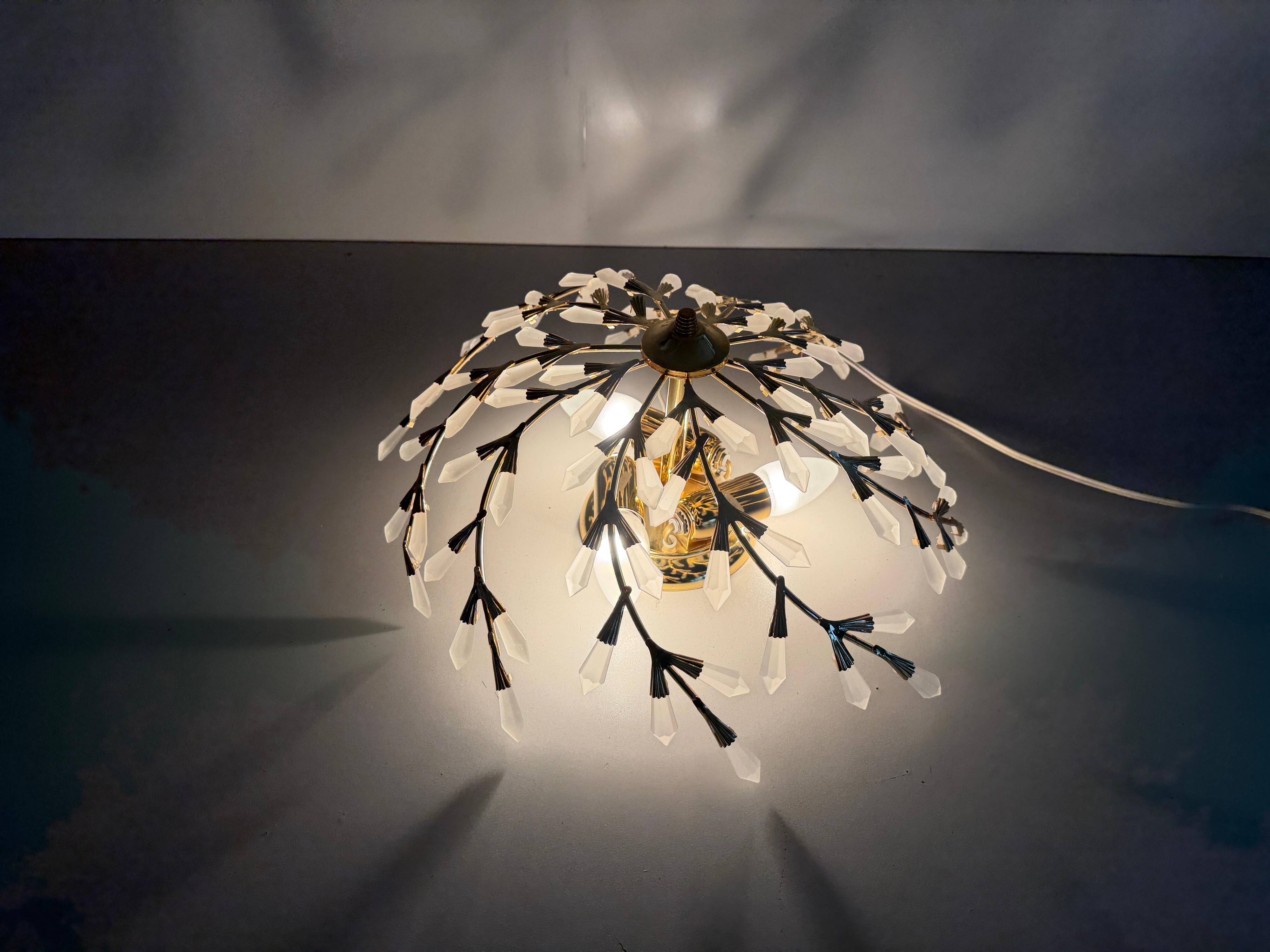 Flush mount Flower Design in crystal glass and gilded metal, 1980s, Germany