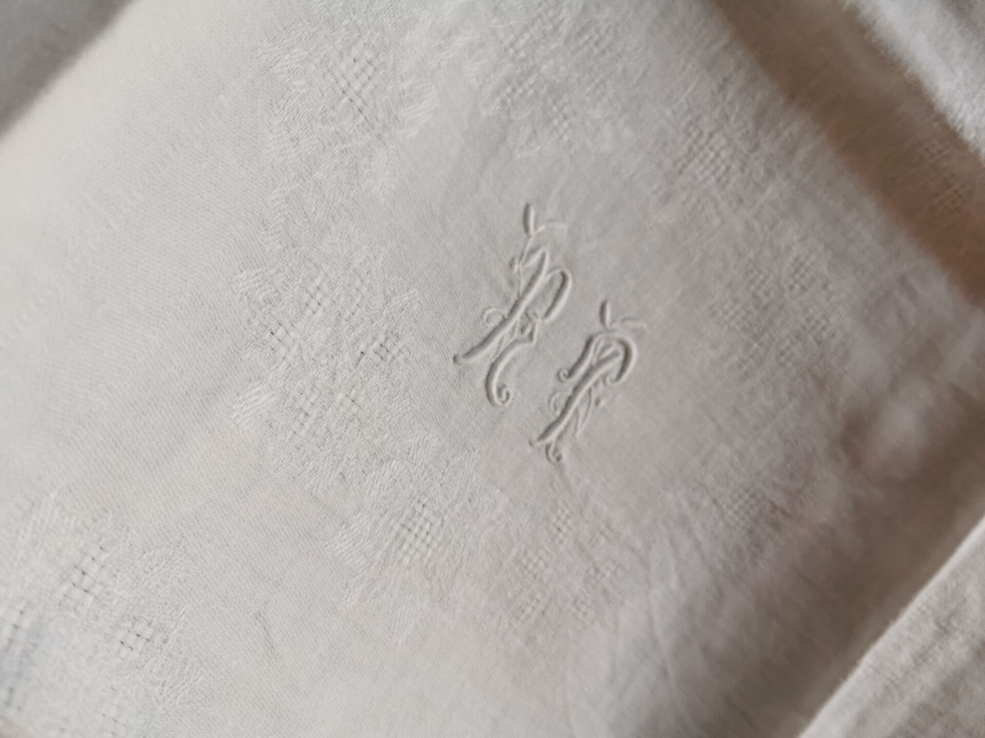 10 old damask linen napkins with monogram