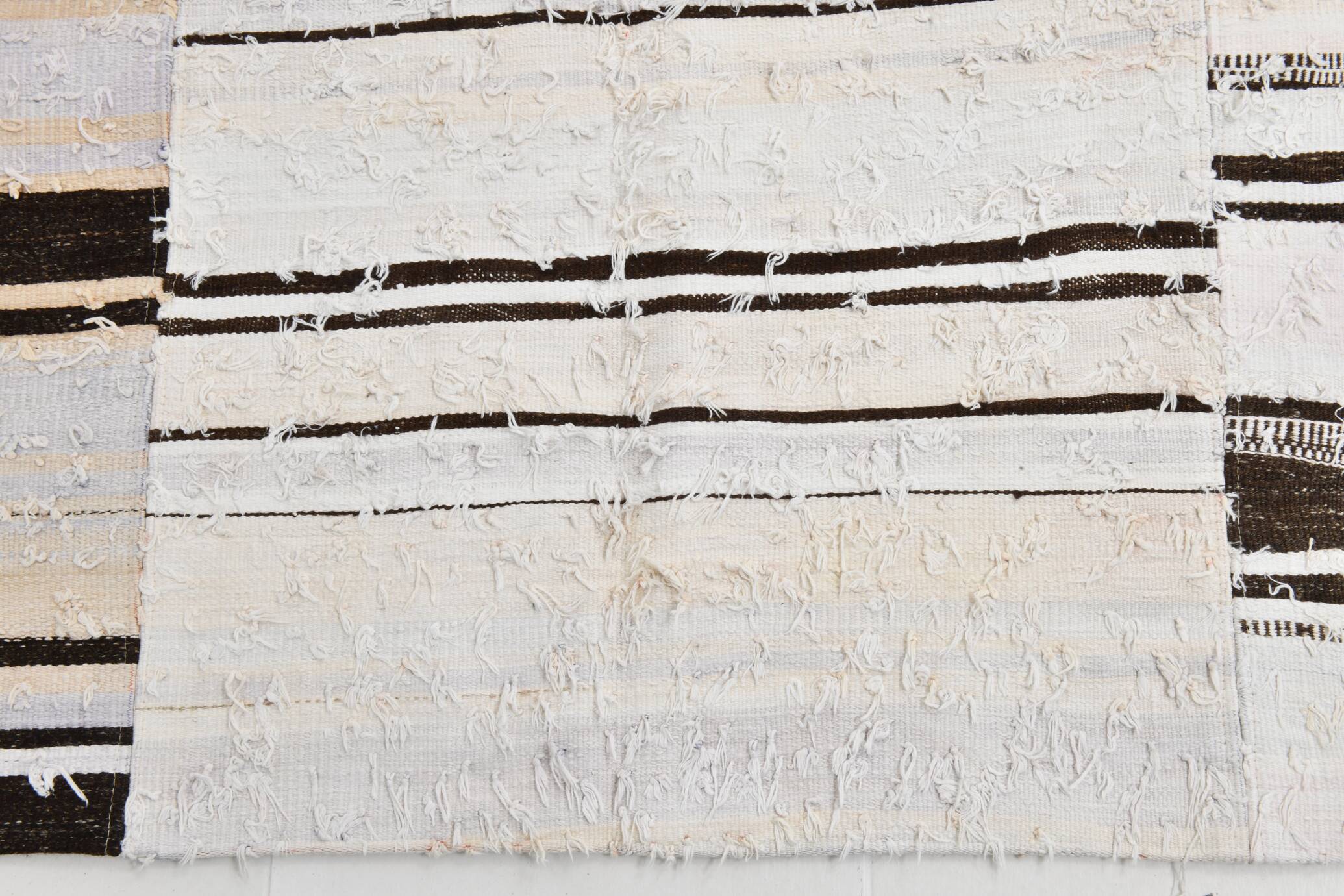 7x9 Brown Cream Striped Handmade Vintage Kilim Rug, 204x279Cm