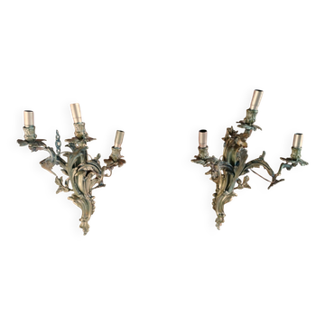 Pair of large wall sconces in Louis XV / Rococo / Baroque style.