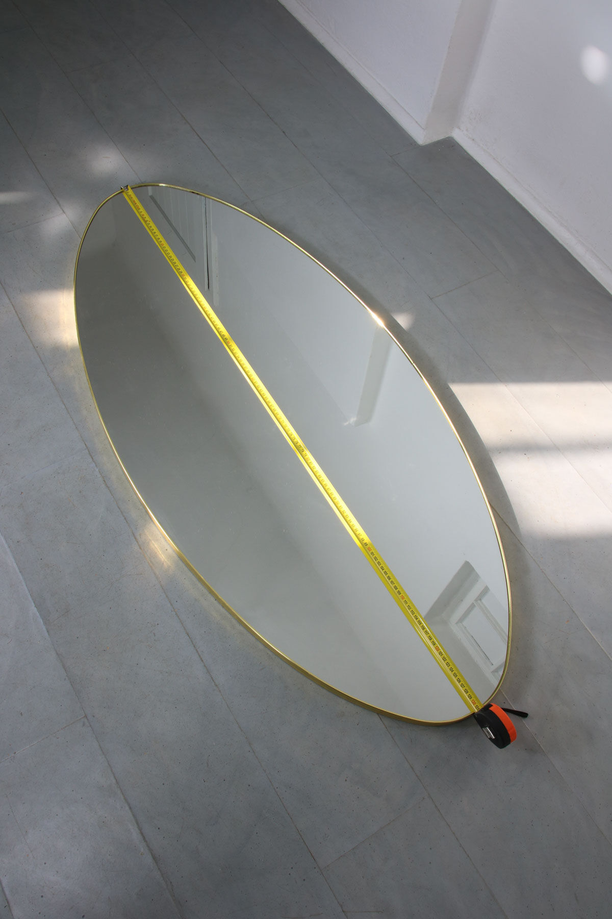 Vintage oval golden frame mirror, 70s