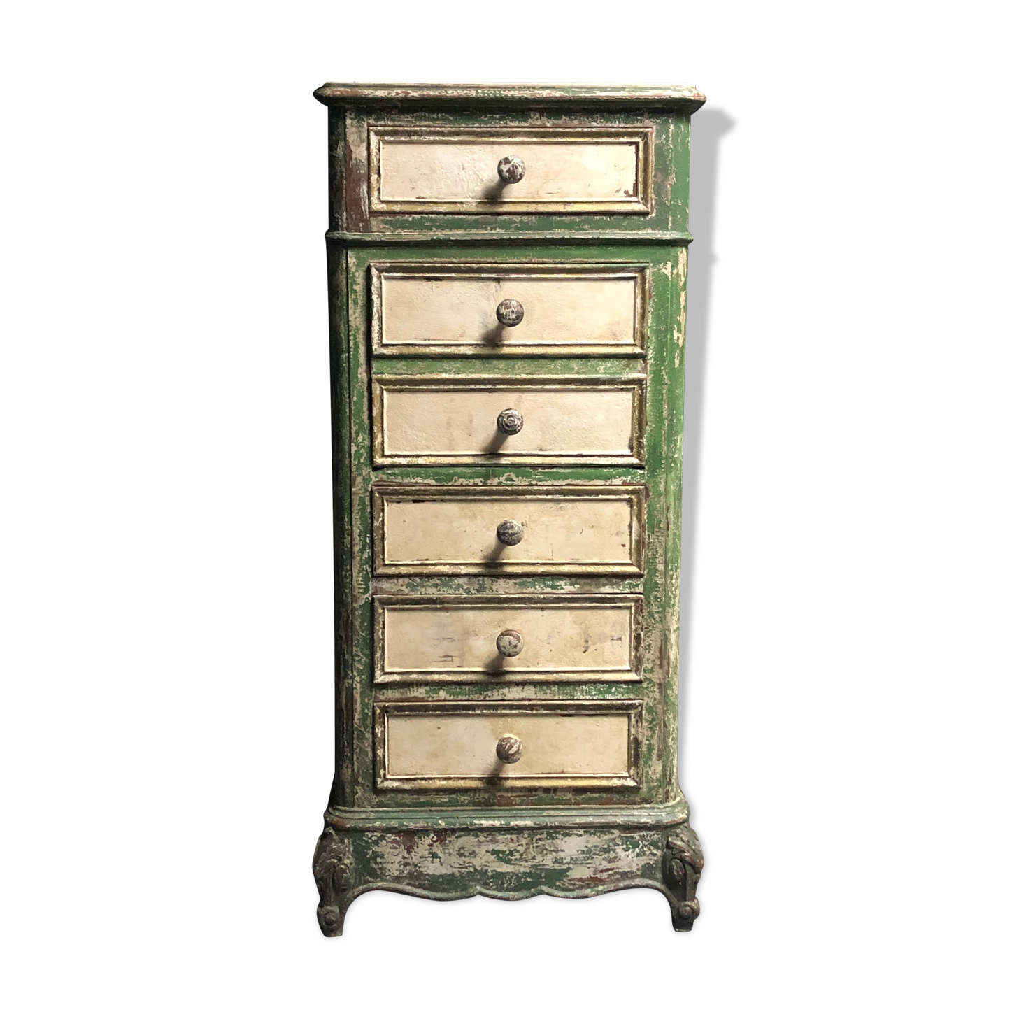 Old wooden dresser, aged green patina