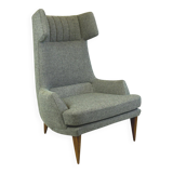 Fauteuil à oreilles monumental gris autrichien du milieu du siècle par Oswald Haerdtl