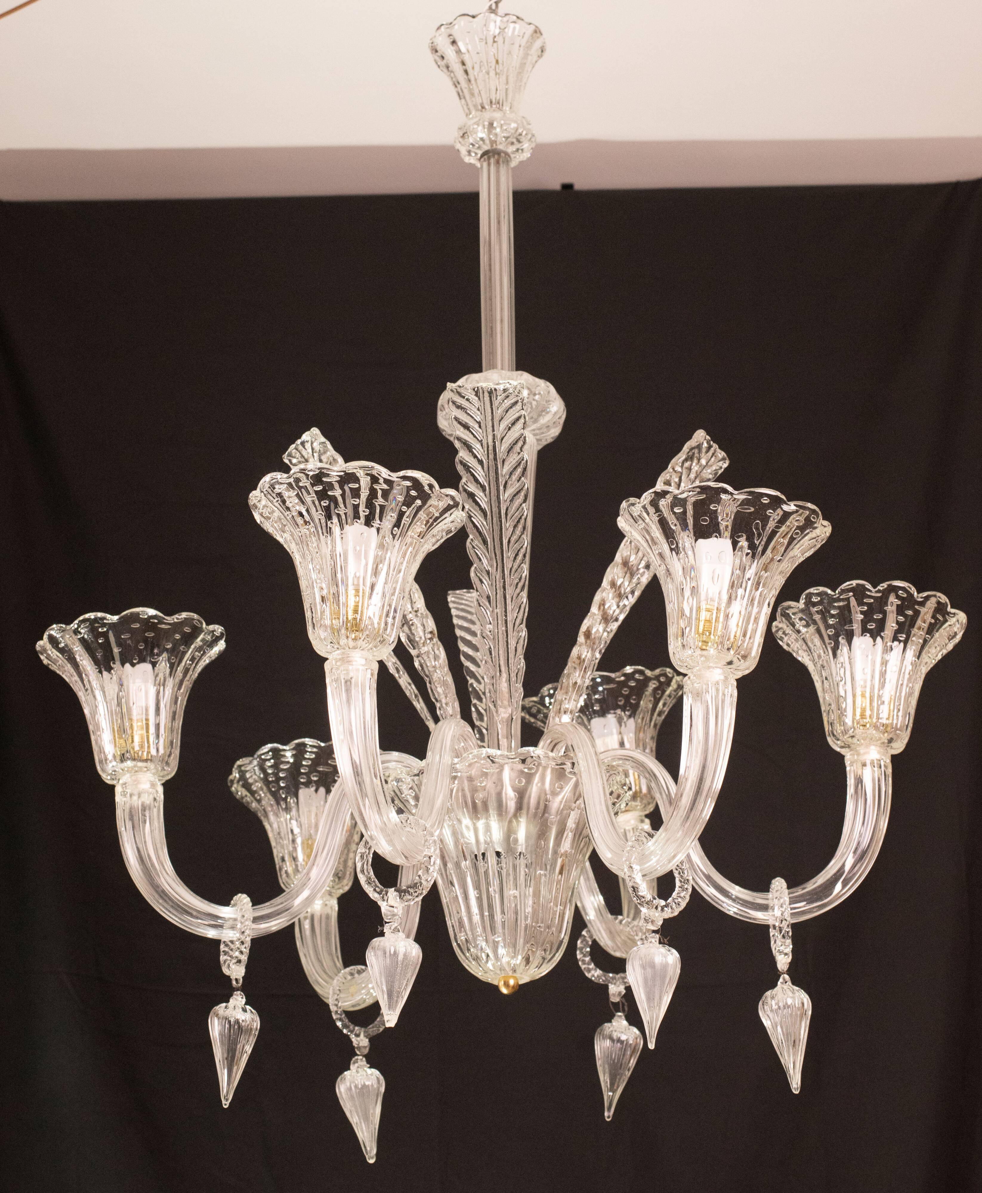 Extraordinary Art Decò Barovier e Toso Chandelier, Murano “Bubble” Glass, 1940s