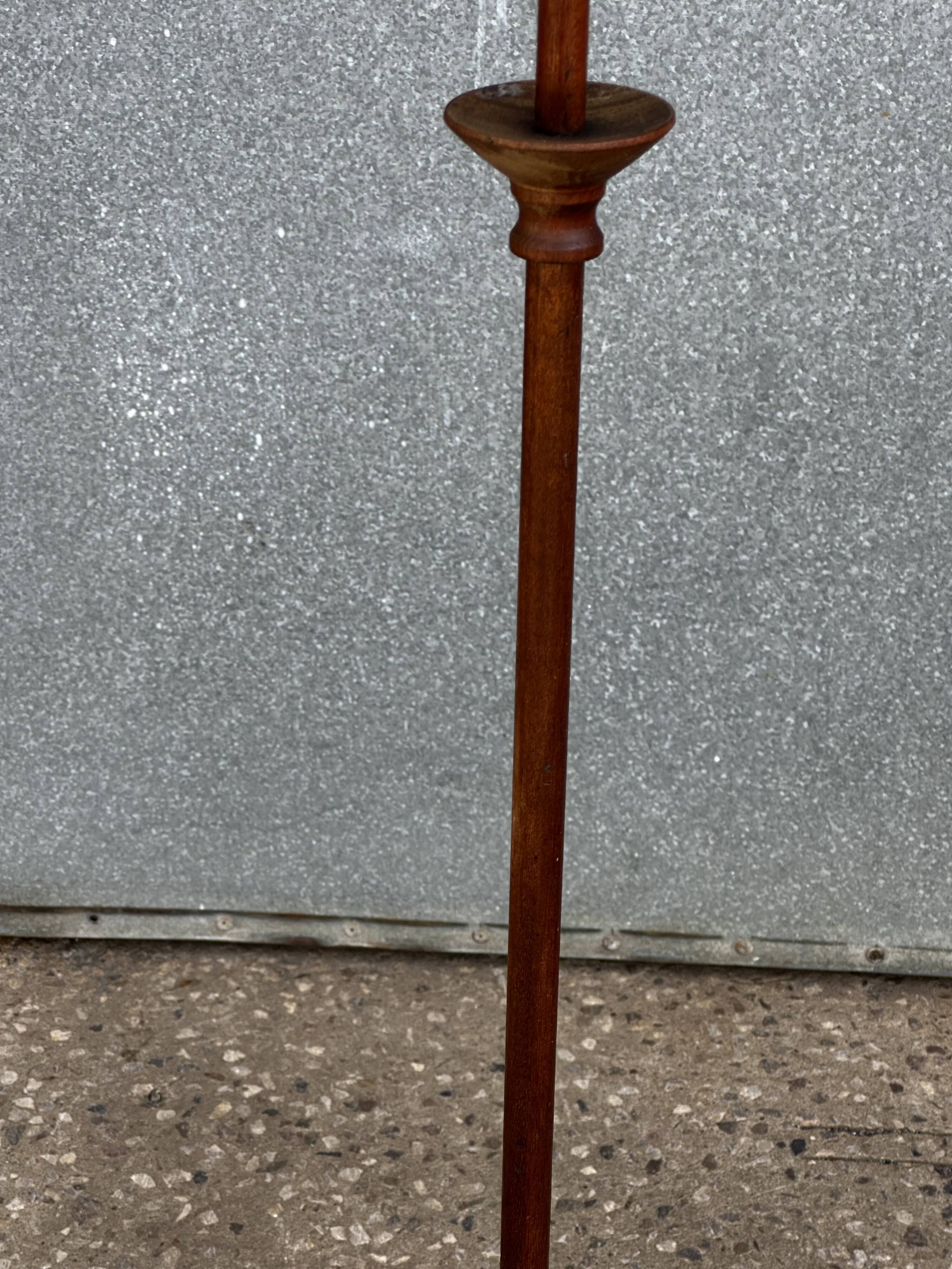 Turned wooden floor lamp from the 1950s.