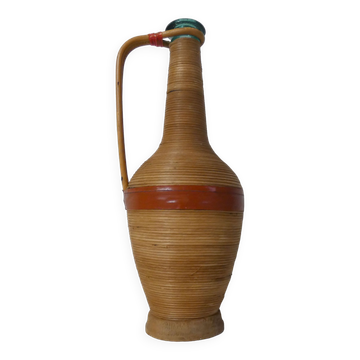 Ancienne bouteille habillée de rotin bois vintage