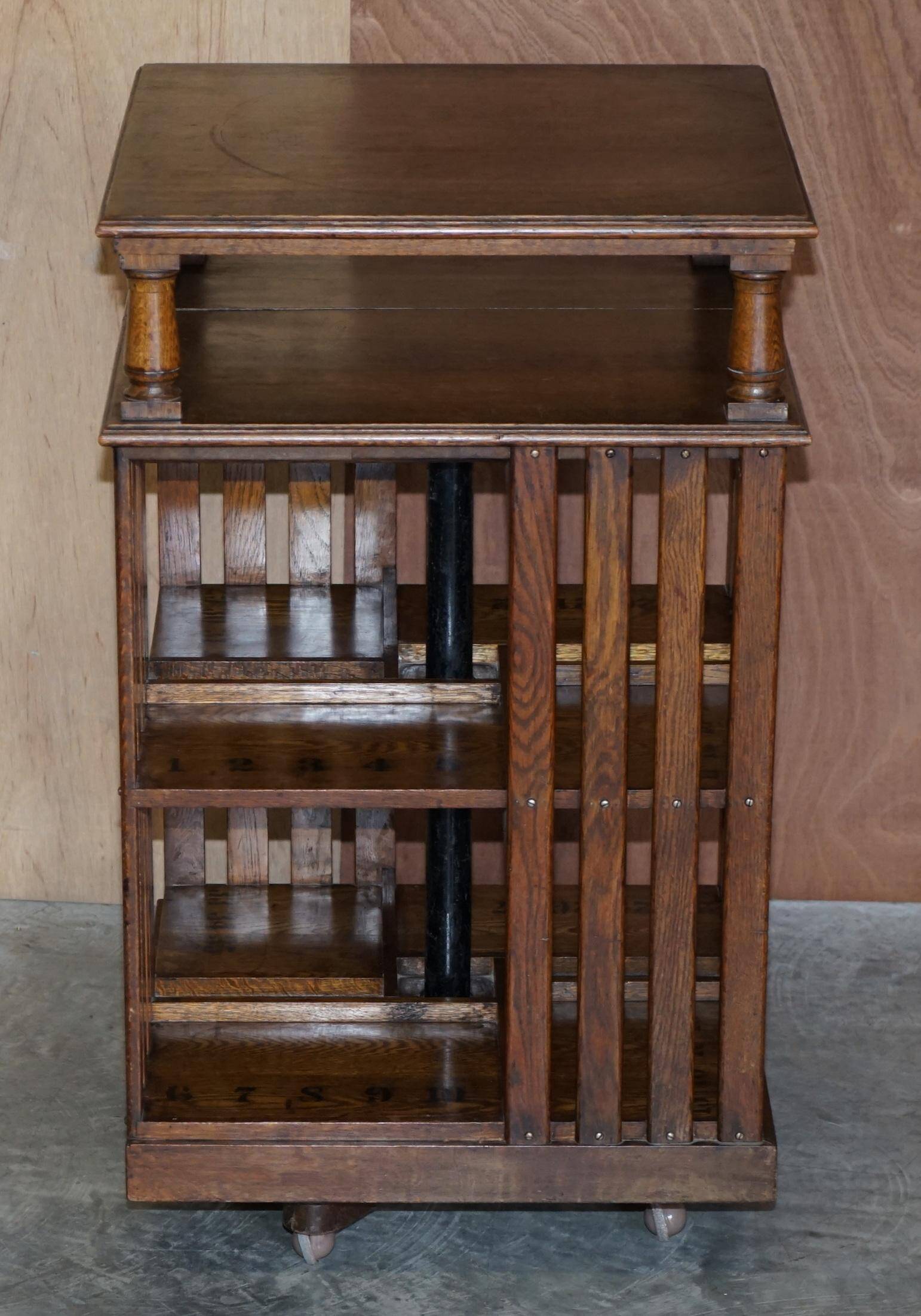 Victorian oak revolving library table circa 1880.