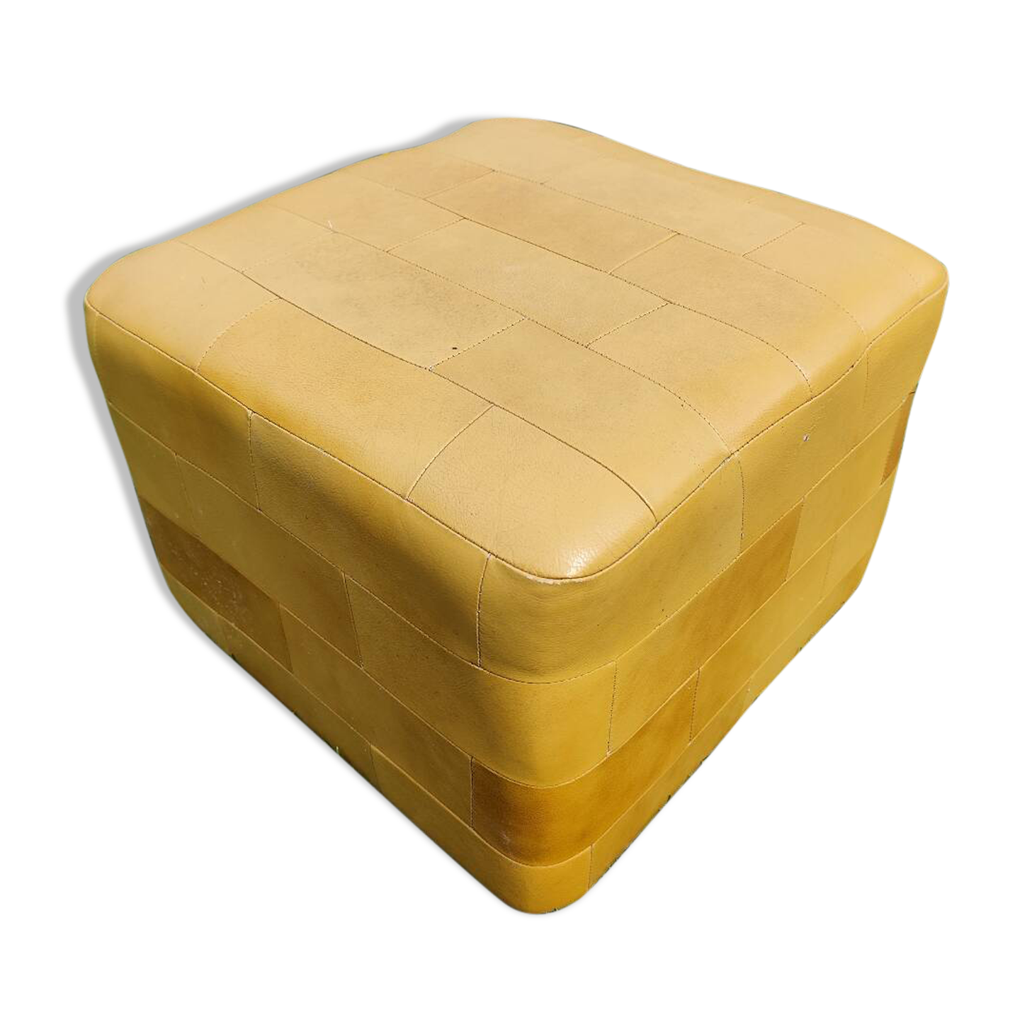 Pouf, cubic synthetic leather stool