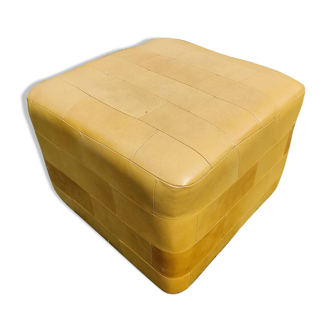 Pouf, cubic synthetic leather stool