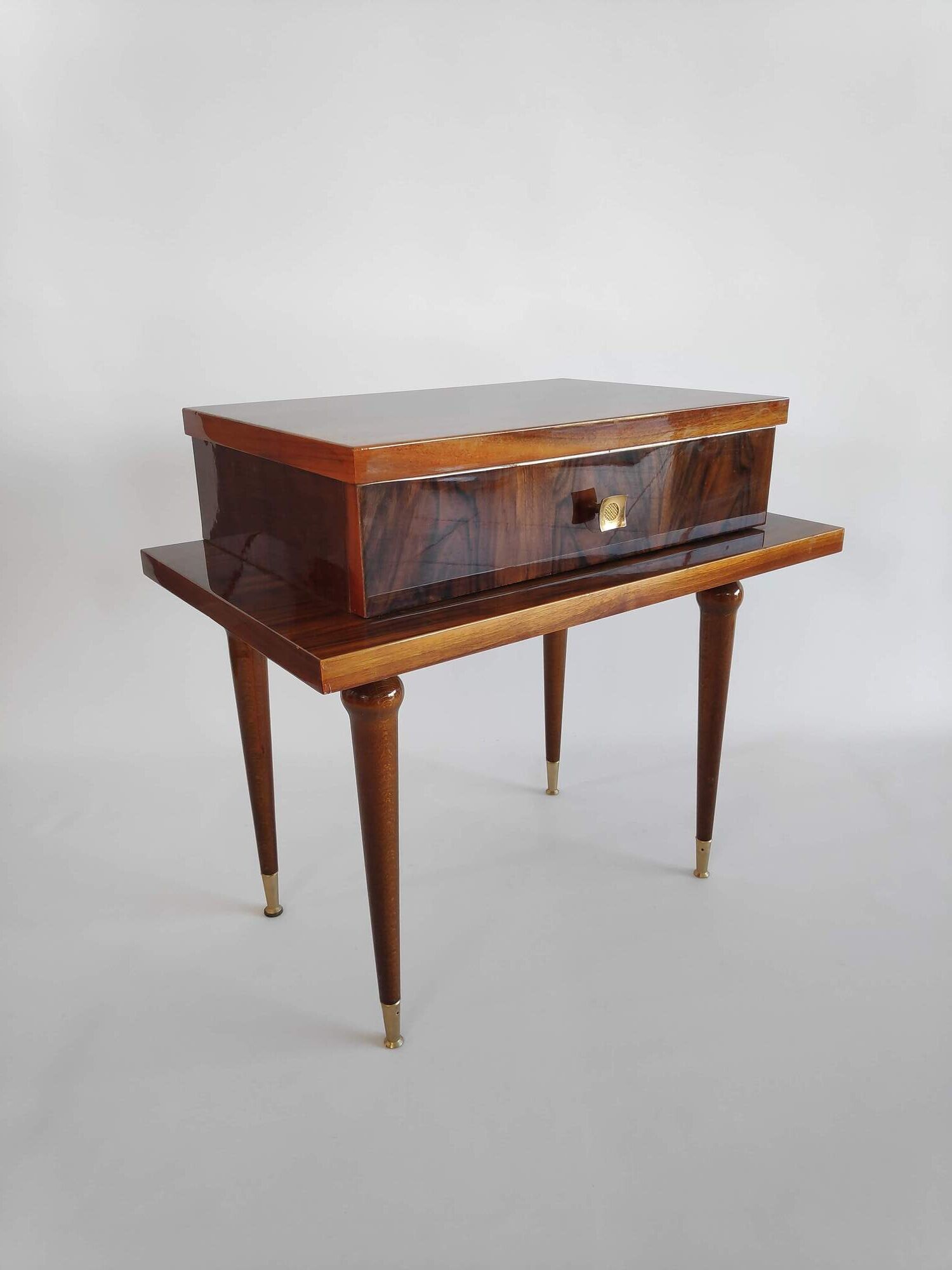 Bedside table in varnished wood veneer of the years 60