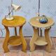 Pair of vintage velvet upholstered pedestal tables – 1950s, 44 cm high
