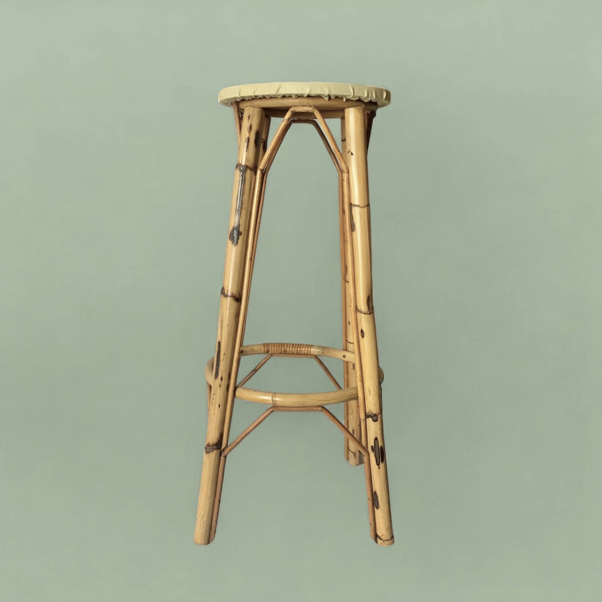 Tabouret de bar vintage en bambou et rotin