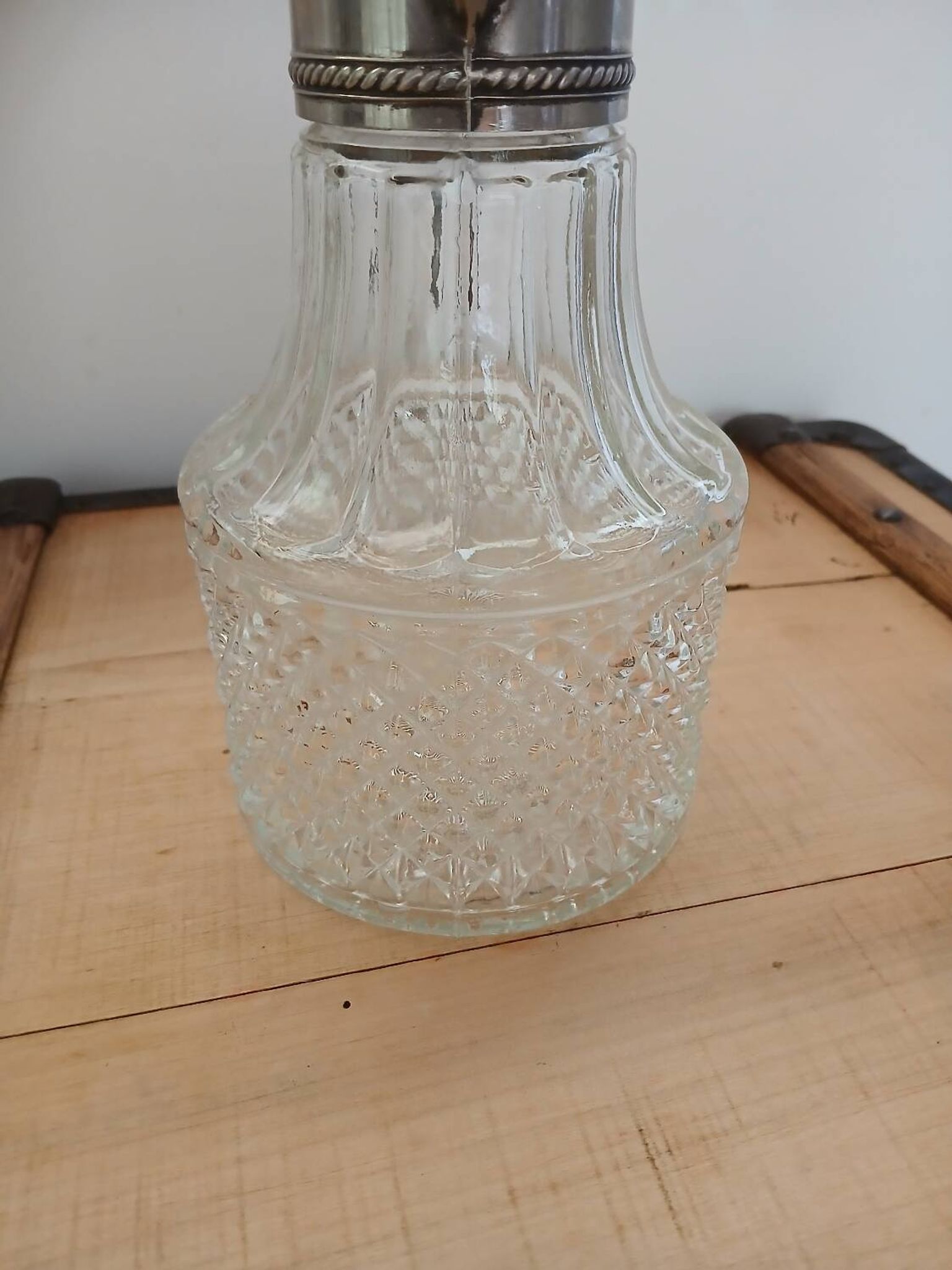Antique pewter and glass carafe