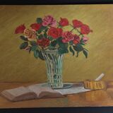 Oil on cardboard table bouquet of flowers