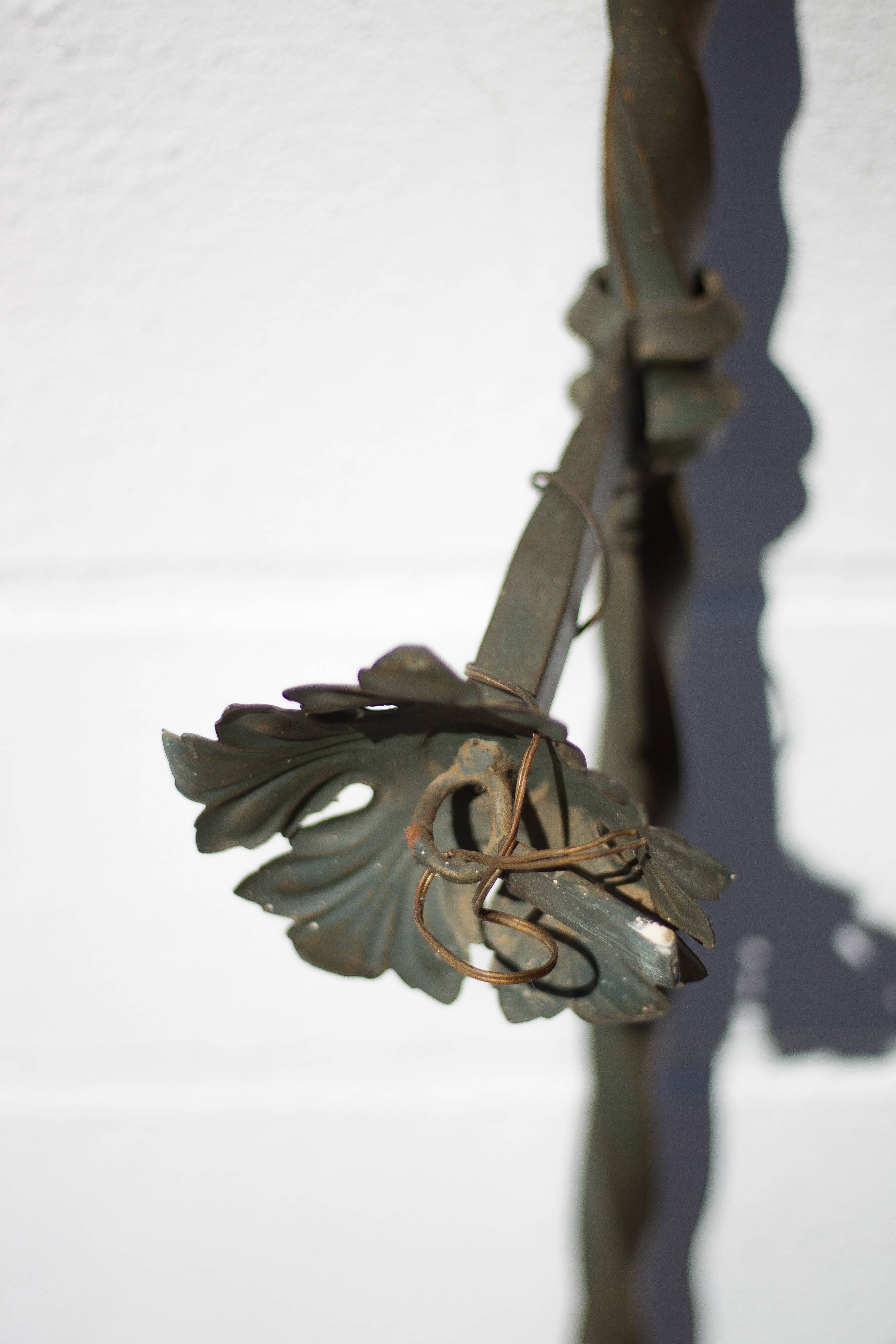 Wrought iron globe flame wall torch lamp, vintage wrought iron wall light, medieval