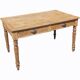 Farmhouse table, solid oak wood, raw finish, shell handles, for 6 people.