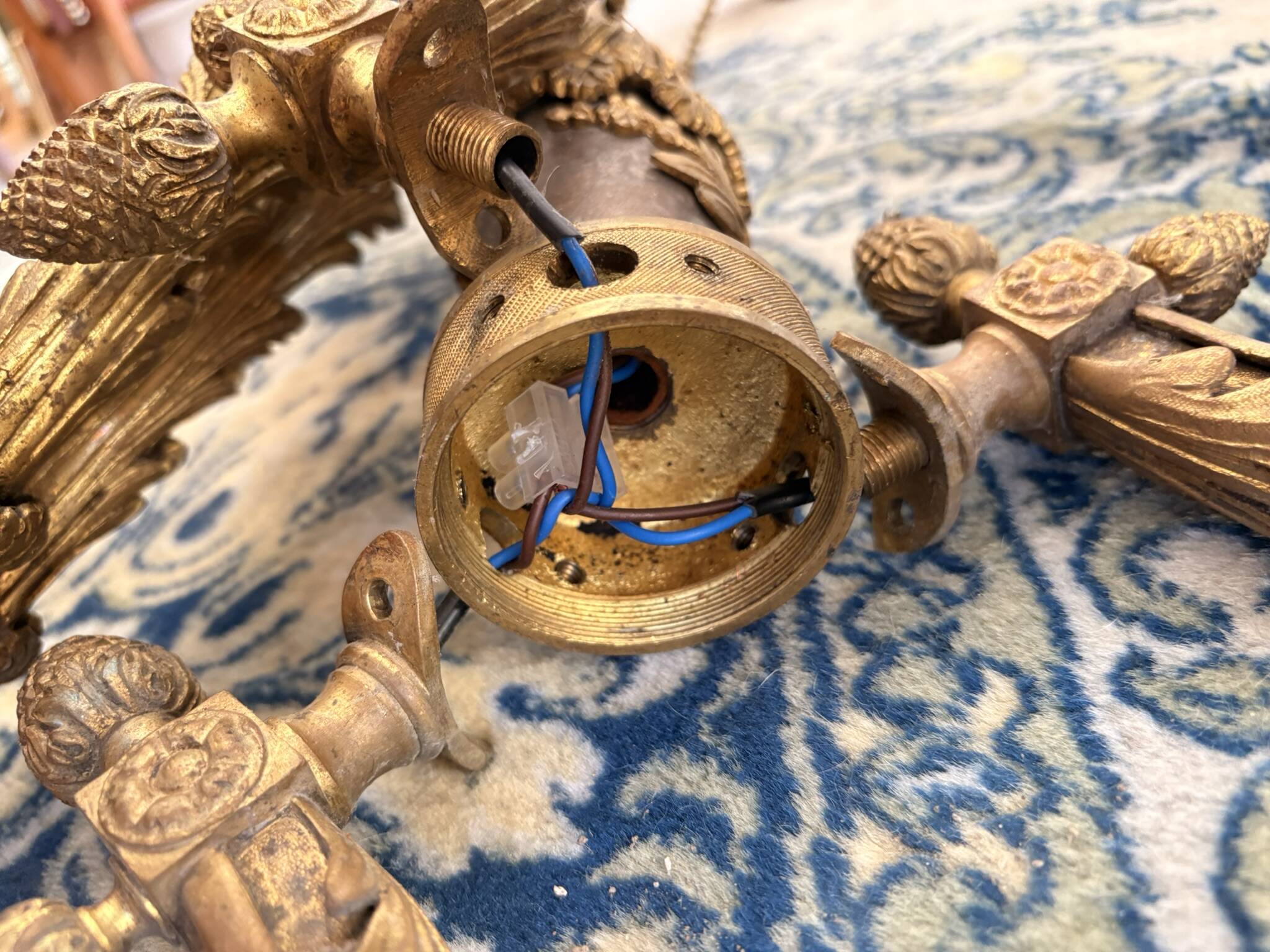 Lustre Bronze Ceiling Light Empire Return Egypt Ram 6 Lights Frosted Glass