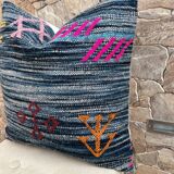 Housse de coussin Kilim marocaine faite main : Coussin décoratif bohème