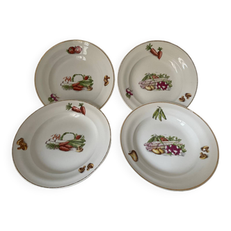 4 assiettes creuses St Armand porcelaine semi vitrifié décor légumes