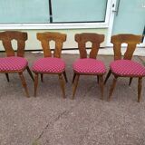 Set of 4 wooden bistro chairs with vintage cushions from the 70s/80s/90s