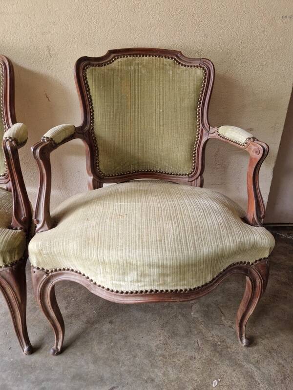 Pair of Louis XV style cabriolet armchairs in molded wood - 19th century