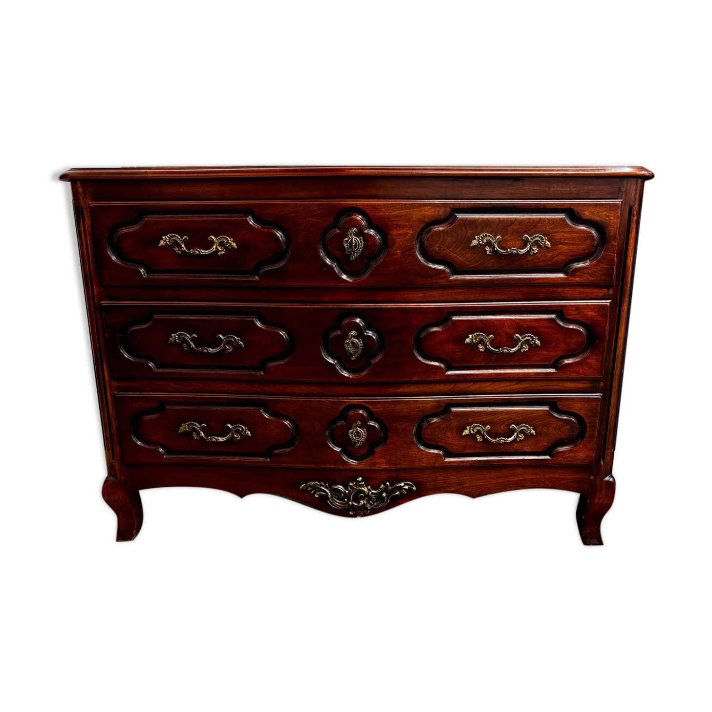 Curved Lyonnaise commode from the Louis XV period in solid walnut, late 1750s.