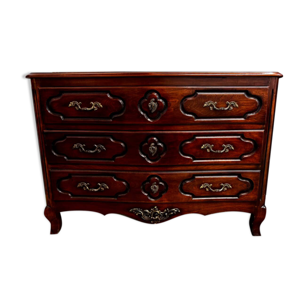 Commode Lyonnaise galbée époque Louis XV en noyer massif, fin 1750
