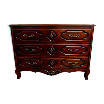 Curved Lyonnaise commode from the Louis XV period in solid walnut, late 1750s.