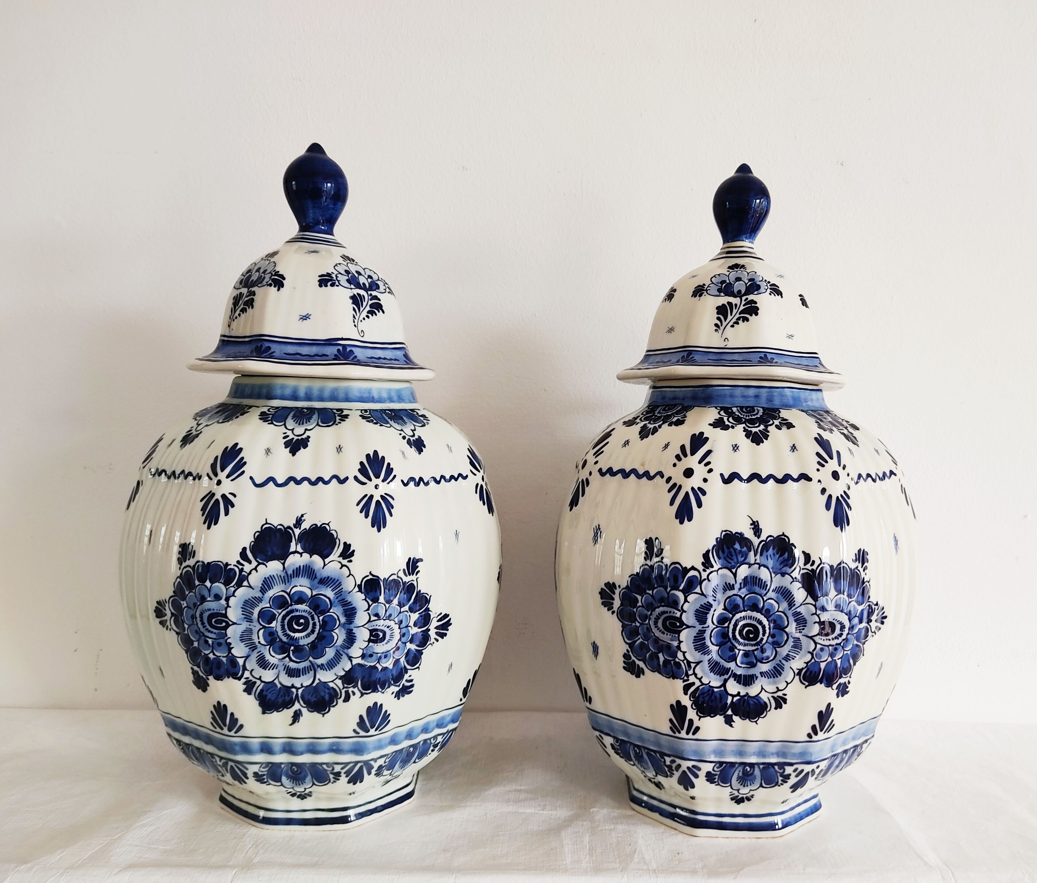 Pair of flowery Delft vases