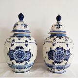 Pair of flowery Delft vases