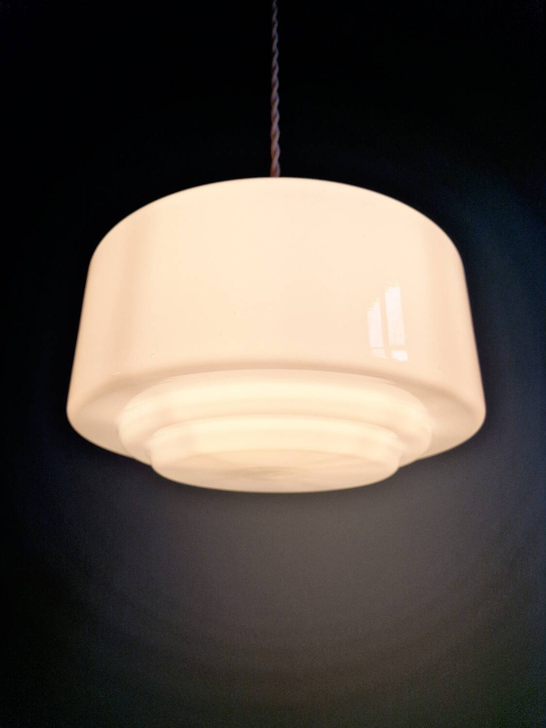 Art Deco pendant light in white opaline, 1920s-30s