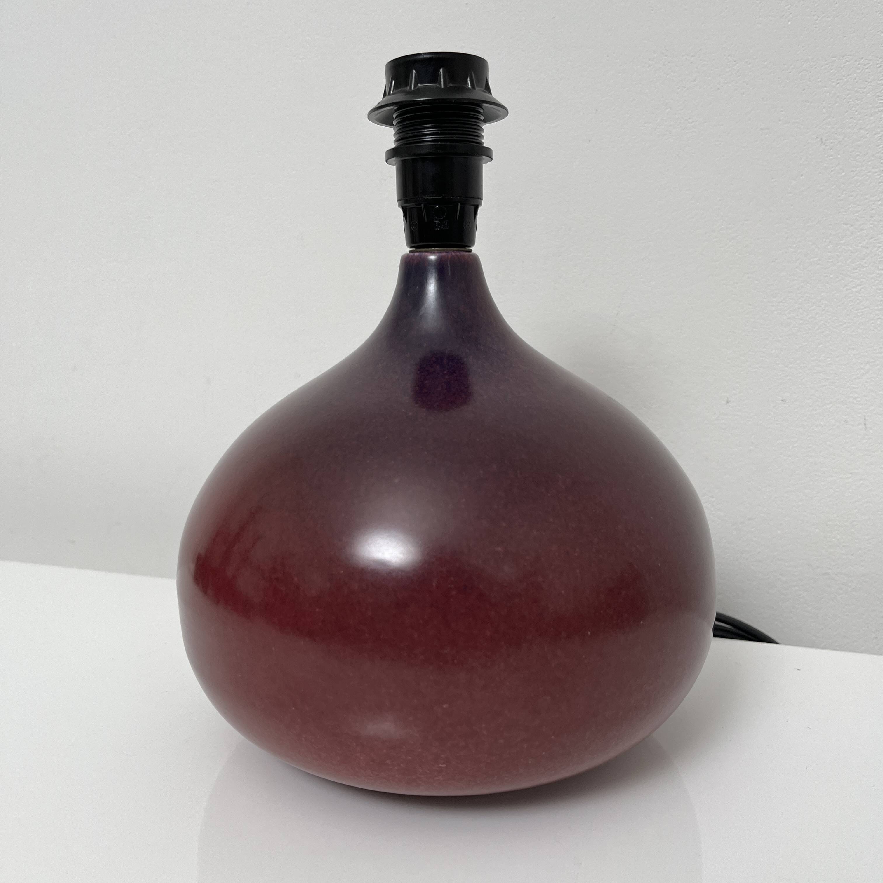 Purple ceramic lamp base in the shape of a fig from the Abbey of Bec