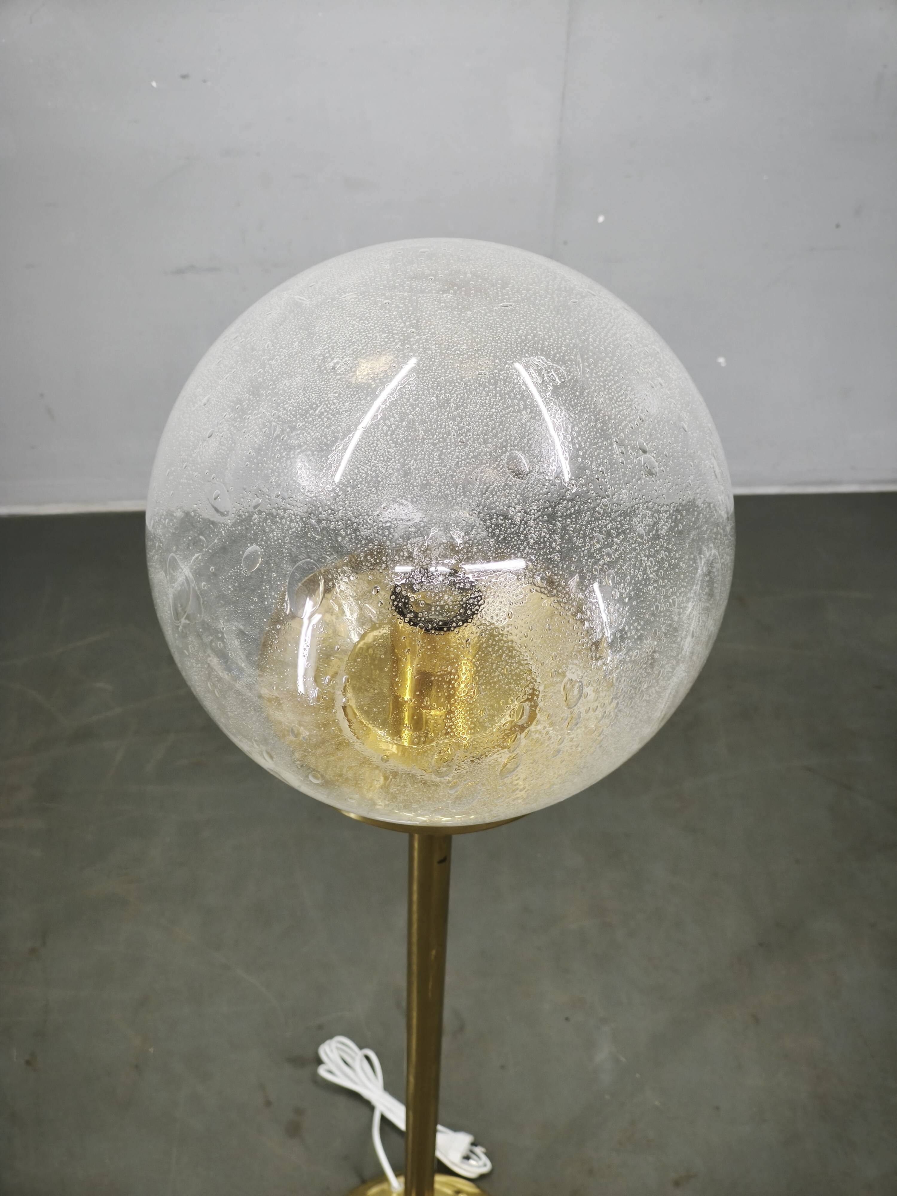 Space Age Bubble Glass and Brass Floor Lamp, Czechoslovakia, 1970s
