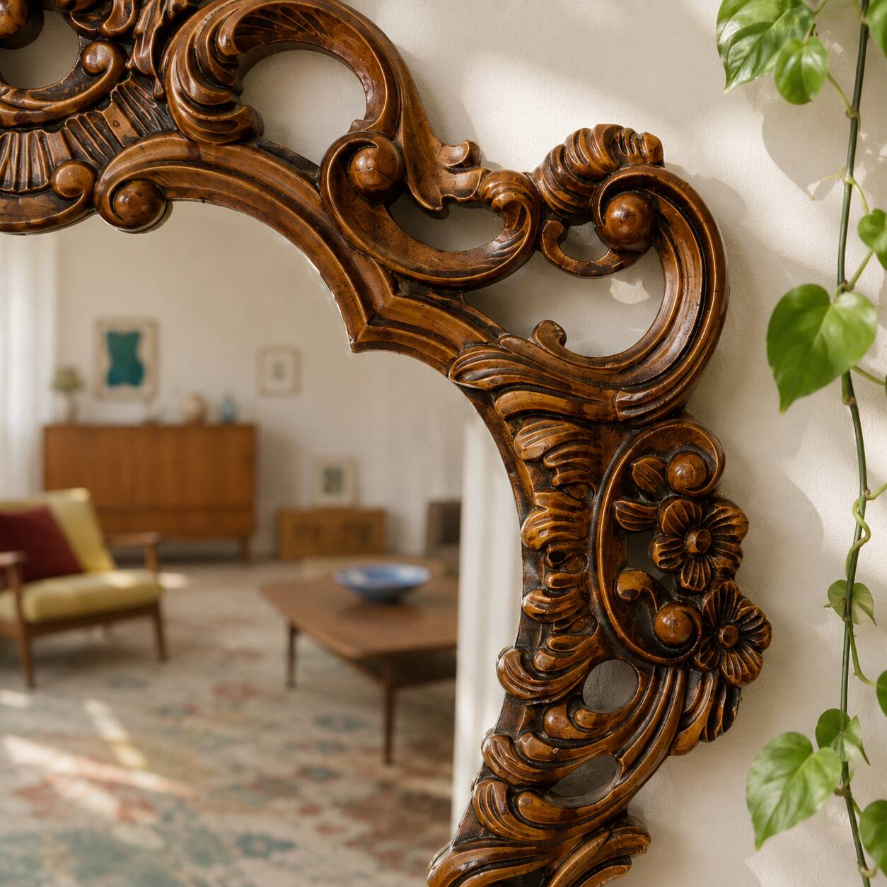 Large vintage baroque mirror in Rococo Louis XV style.