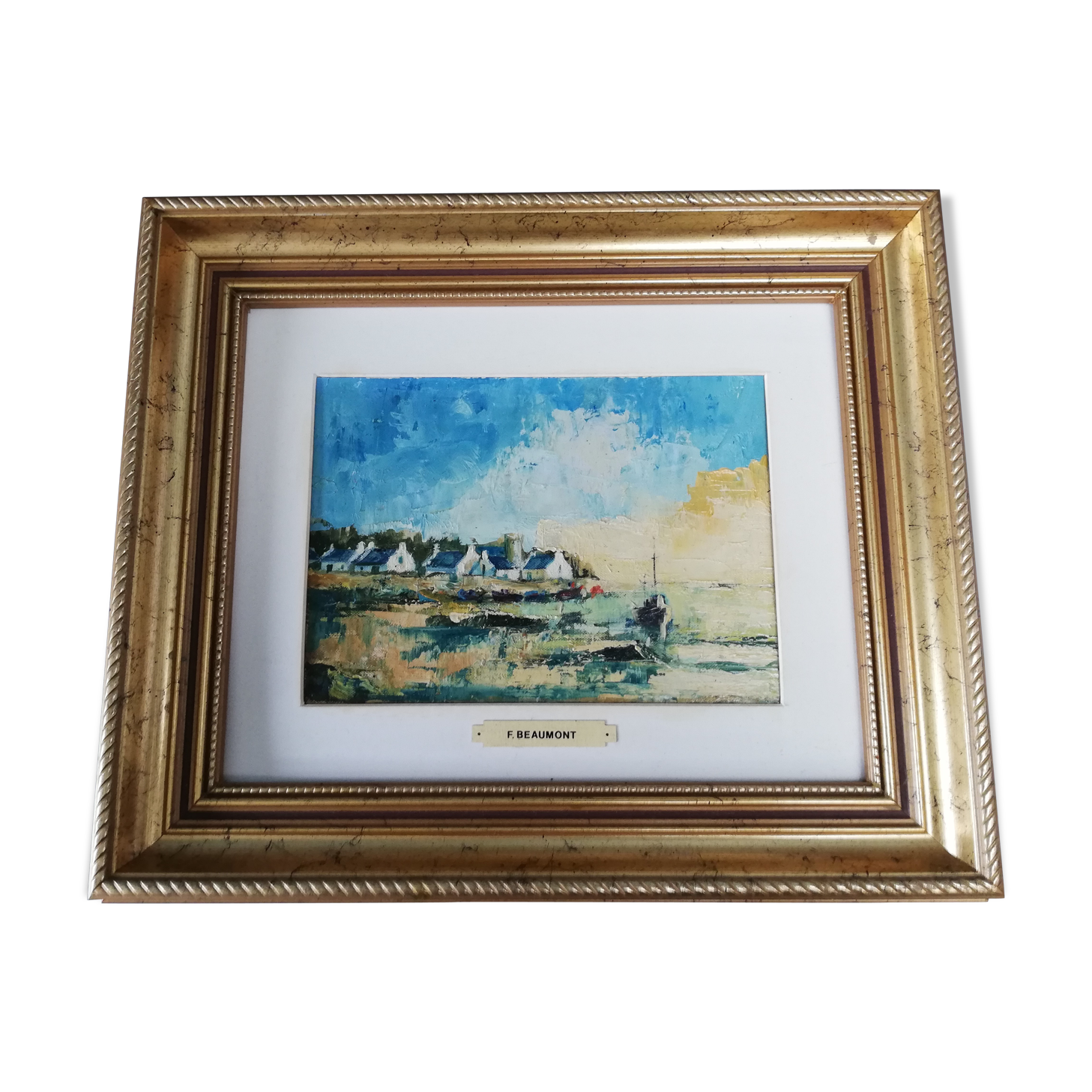 Tableau peinture sur carton Morbihan F. Beaumont