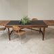 Vintage workshop folding table in oak with a hand-patinated black top.