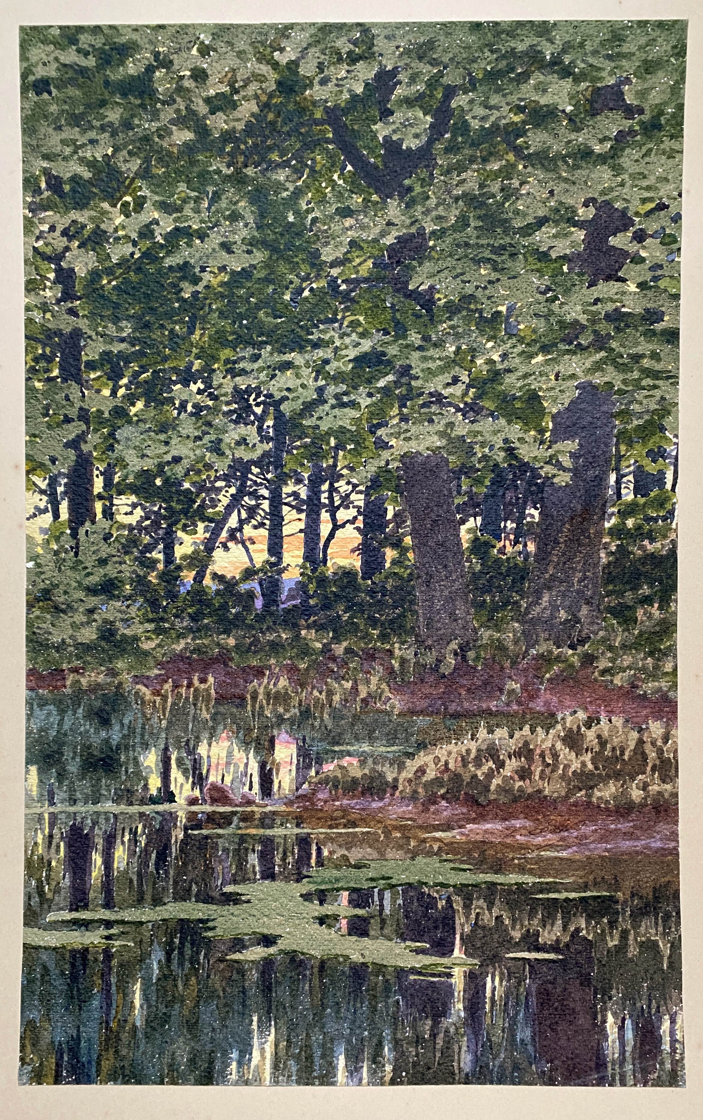 Watercolor "the pond in the undergrowth" signed early XX °