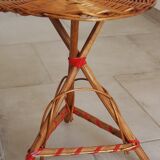 Bolster / pedestal table in tripod rattan 1960s-1970s
