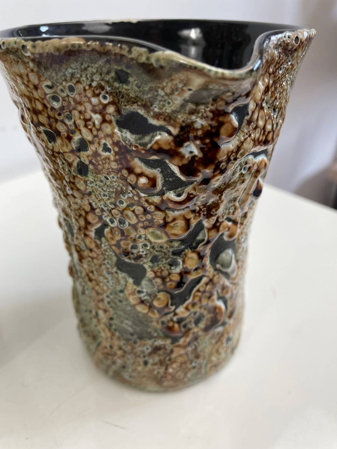 Fat lava ceramic vase and pitcher