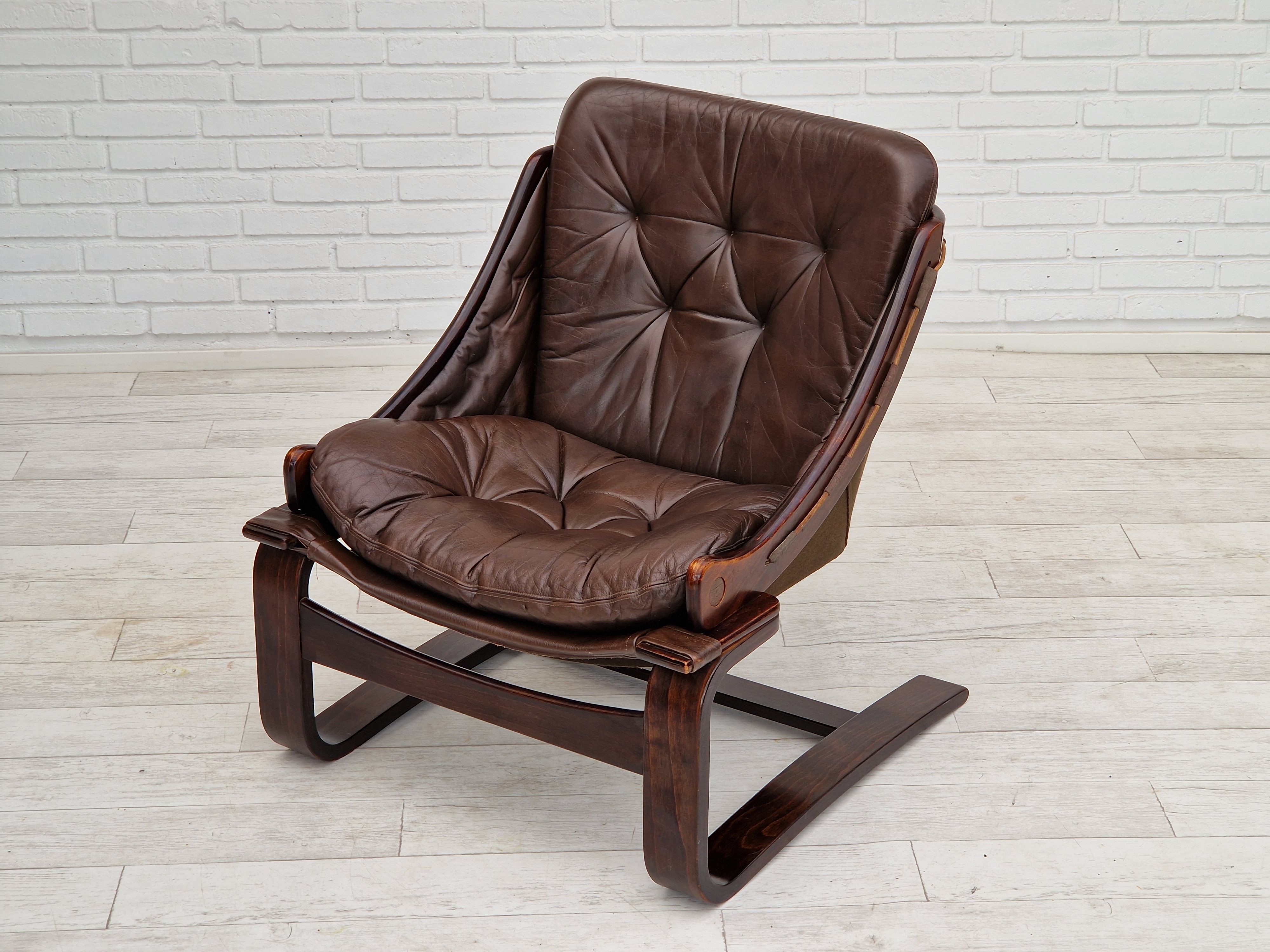 Chaises longues en cuir marron des années 1970 par Ake Fribytter pour Nelo Suède.