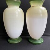 Pair of large hand-decorated opaline vases with marks on the heel – Napoleon III